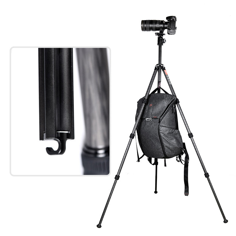 T2541CE Ultra Compact Series Carbon Fiber Tripod with Special Shaped Center Column, 4 Leg Sections and Top Tube Diameter of 25mm.