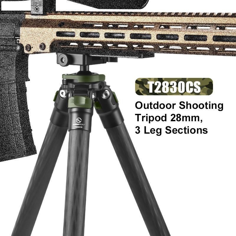 T2830CS Carbon Fiber Tripod for Hunting with Inverted Ball Head，Arca-Swiss Picatinny Rail Adapter Clamp,load 44lbs(20kg)